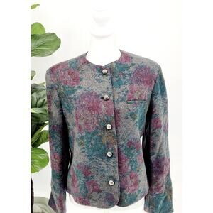 Evan Picone Womens Multicolor Floral Crew Neck Button Front Blazer Jacket 10